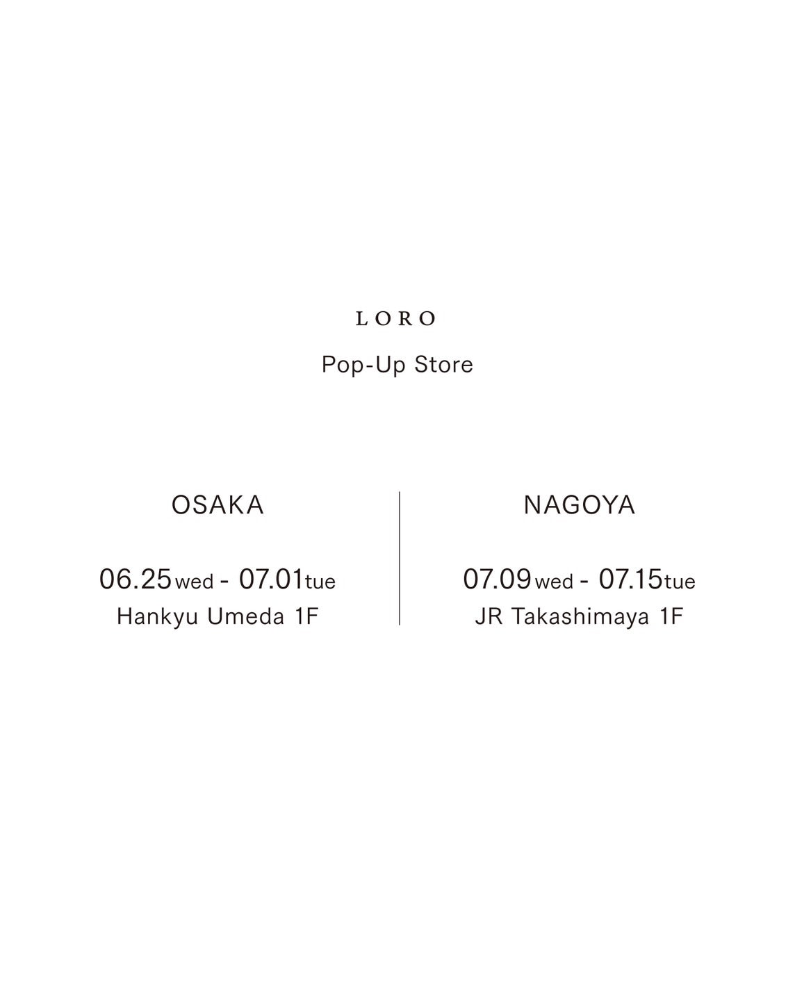 大阪 / 名古屋 POPUP 開催のお知らせ